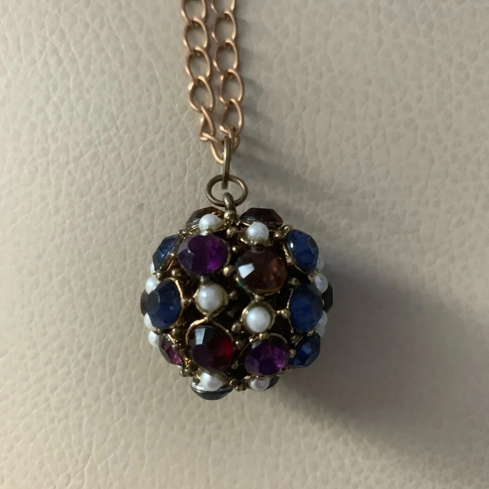 Purple & Blue Rhinestone Orb Pendant With Chain - Picture 3 of 7